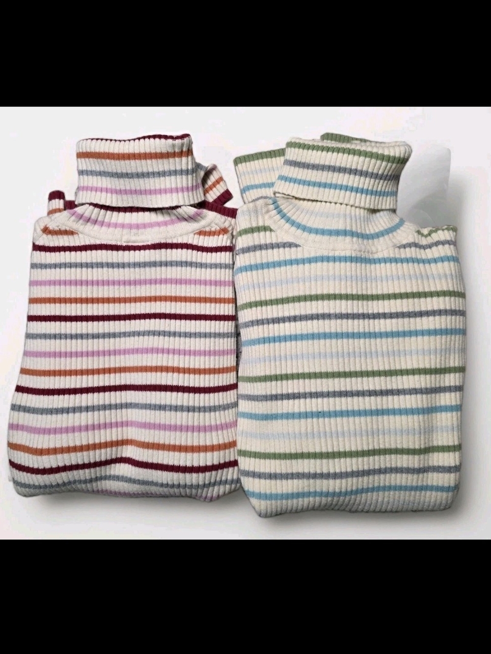 GAP Striped Ribbed Turtleneck Sweaters - Multicolor & Pastel Blue-Green